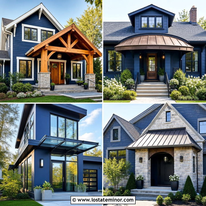 30 Navy Blue House Design With Awning Ideas for Stylish Shade