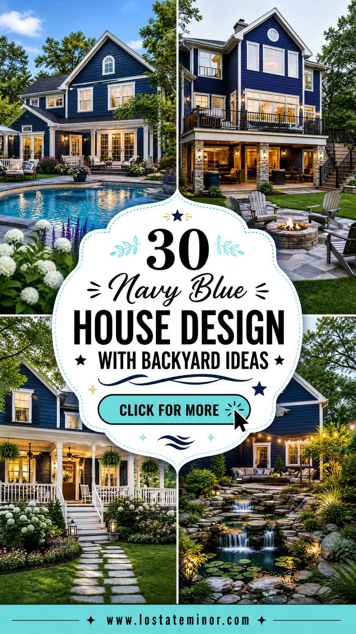 30 Navy Blue House Design With Backyard Ideas for Outdoor Living - 30 Navy Blue House Design With Backyard Ideas for Outdoor Living