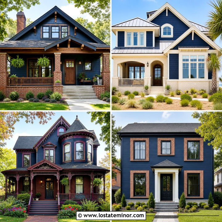 30 Navy Blue House Design With Brick Accents Ideas to Love