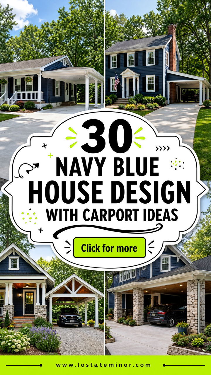 30 Navy Blue House Design With Carport Ideas With Style - 30 Navy Blue House Design With Carport Ideas With Style