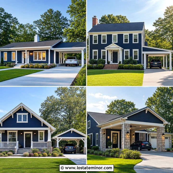 30 Navy Blue House Design With Carport Ideas With Style