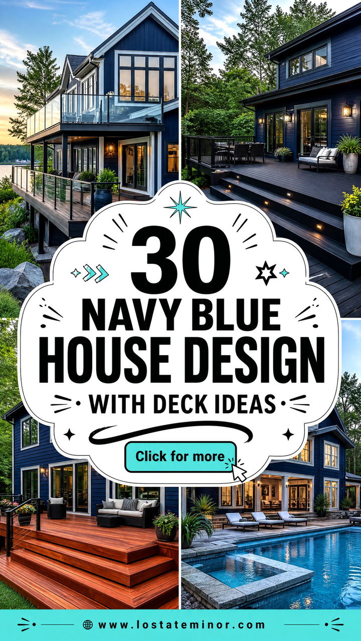 30 Navy Blue House Design With Deck Ideas for Outdoor Style - 30 Navy Blue House Design With Deck Ideas for Outdoor Style