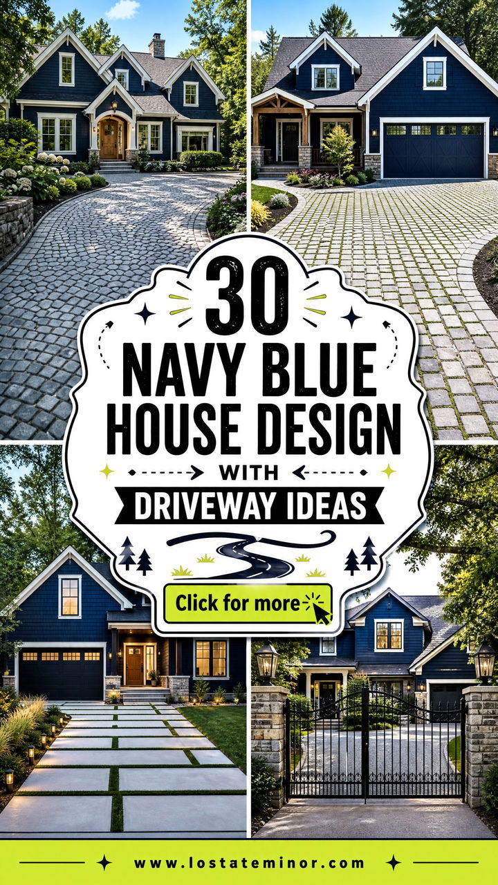 30 Navy Blue House Design With Driveway Ideas for Curb Appeal - 30 Navy Blue House Design With Driveway Ideas for Curb Appeal