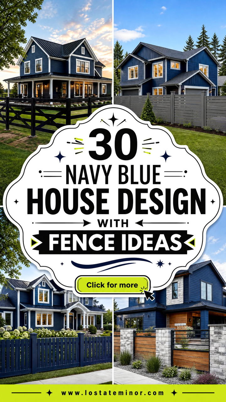 30 Navy Blue House Design With Fence Ideas for Standout Style - 30 Navy Blue House Design With Fence Ideas for Standout Style
