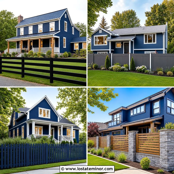 30 Navy Blue House Design With Fence Ideas for Standout Style