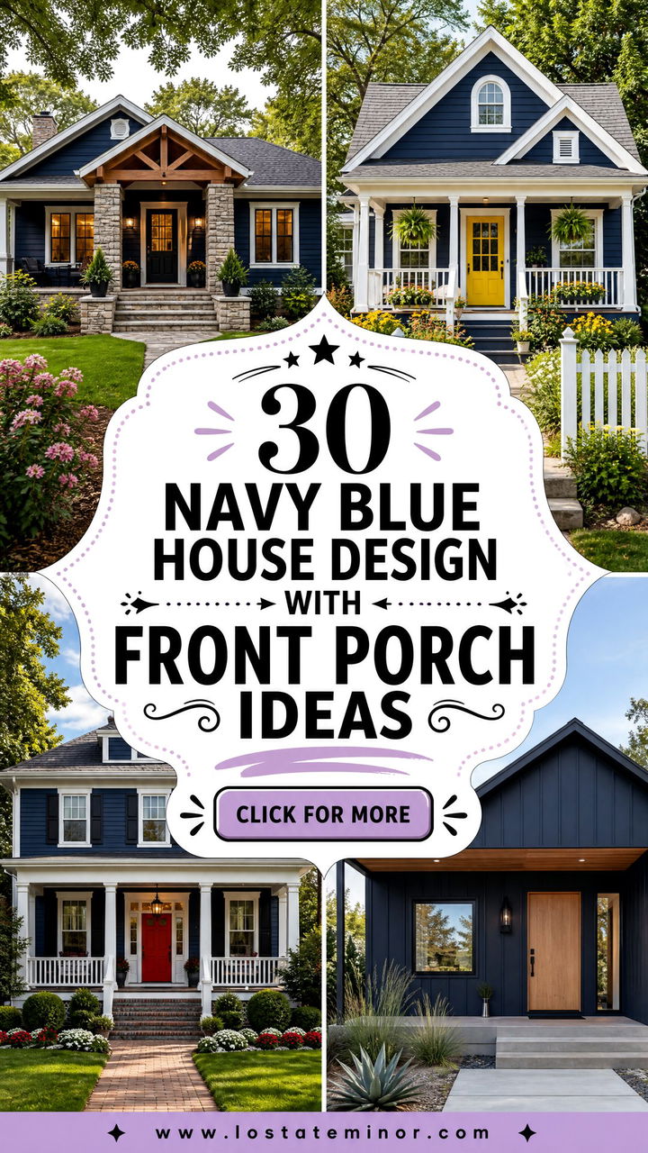 30 Navy Blue House Design With Front Porch Ideas Youll Love - 30 Navy Blue House Design With Front Porch Ideas You’ll Love