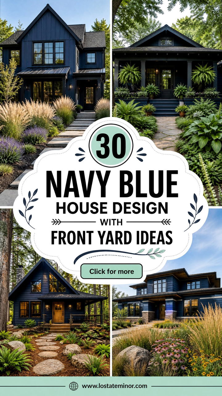 30 Navy Blue House Design With Front Yard Ideas for Curb Appeal - 30 Navy Blue House Design With Front Yard Ideas for Curb Appeal