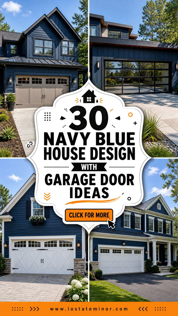 30 Navy Blue House Design With Garage Door Ideas With Bold Style - 30 Navy Blue House Design With Garage Door Ideas With Bold Style