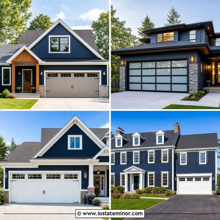 30 Navy Blue House Design With Garage Door Ideas With Bold Style