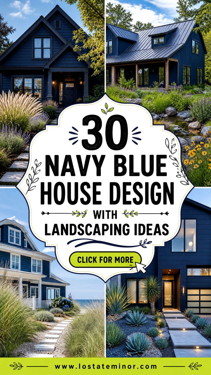 30 Navy Blue House Design With Landscaping Ideas With Fresh Style - 30 Navy Blue House Design With Landscaping Ideas With Fresh Style