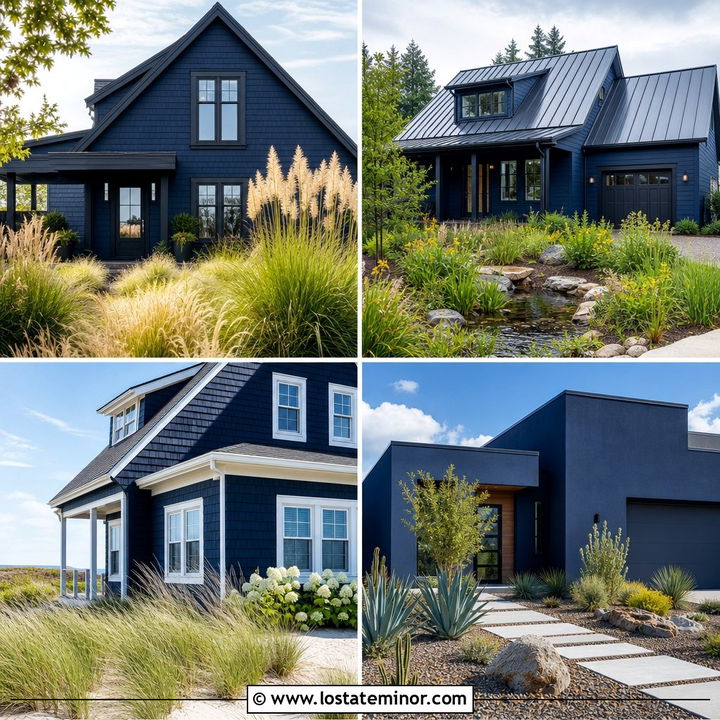 30 Navy Blue House Design With Landscaping Ideas With Fresh Style