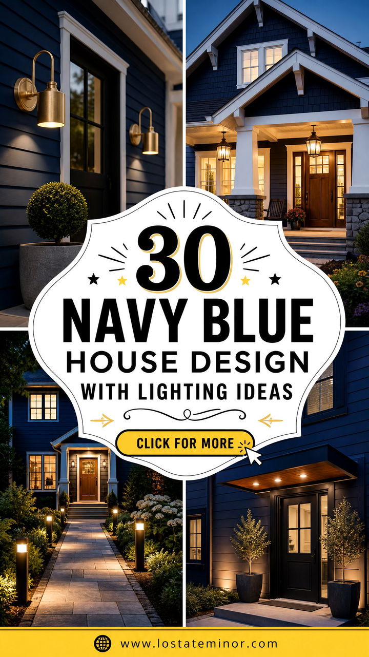 30 Navy Blue House Design With Lighting Ideas for Curb Appeal - 30 Navy Blue House Design With Lighting Ideas for Curb Appeal