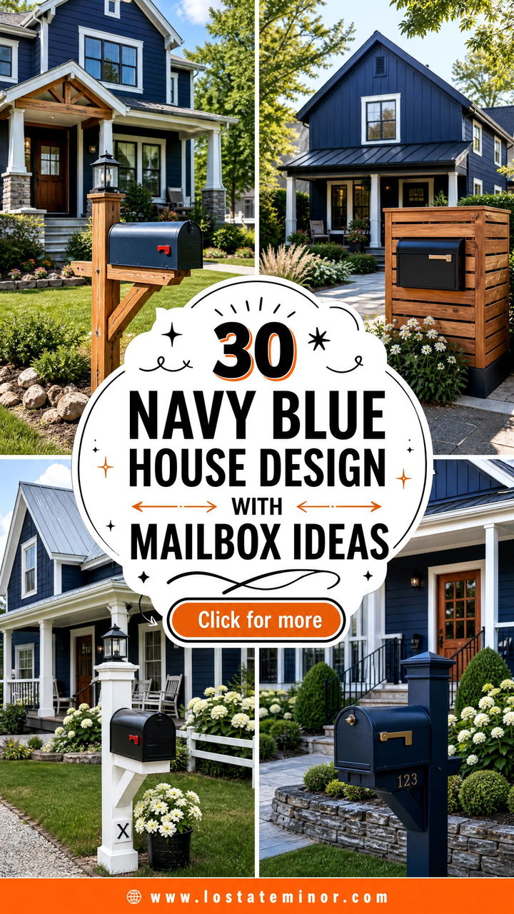 30 Navy Blue House Design With Mailbox Ideas to Boost Curb Appeal - 30 Navy Blue House Design With Mailbox Ideas to Boost Curb Appeal