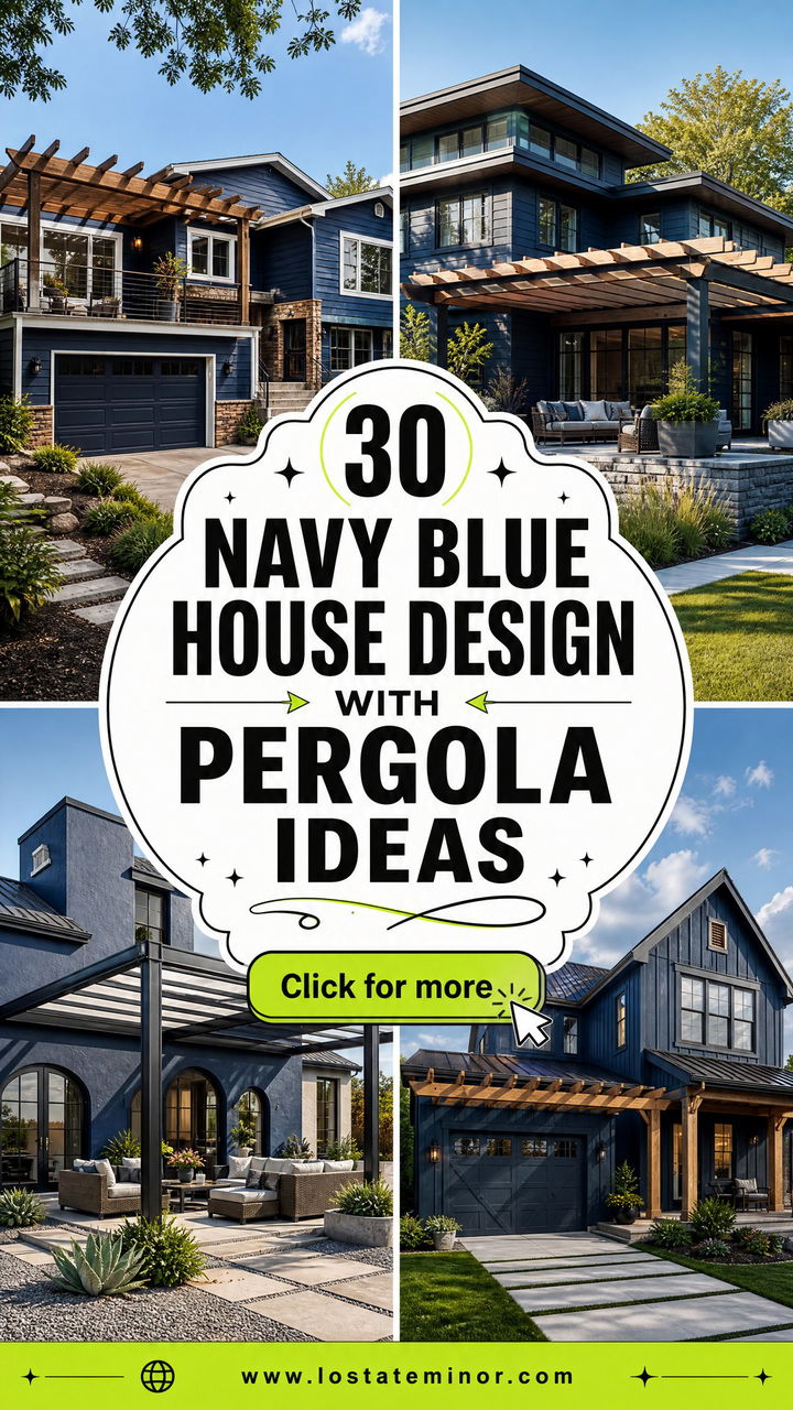 30 Navy Blue House Design With Pergola Ideas for Outdoor Charm - 30 Navy Blue House Design With Pergola Ideas for Outdoor Charm