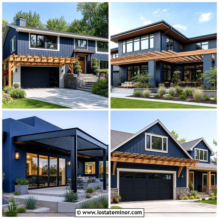 30 Navy Blue House Design With Pergola Ideas for Outdoor Charm