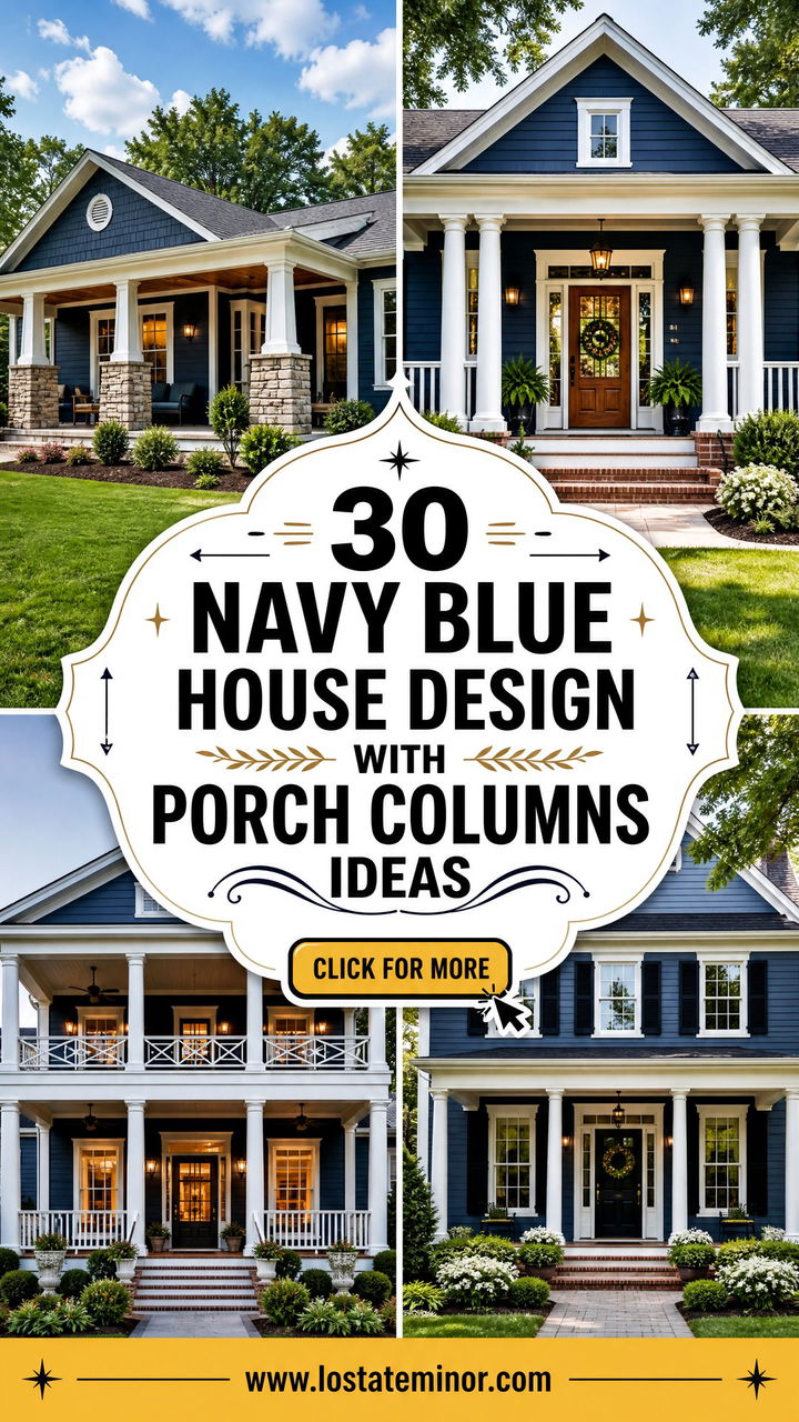 30 Navy Blue House Design With Porch Columns Ideas Fresh Looks - 30 Navy Blue House Design With Porch Columns Ideas: Fresh Looks