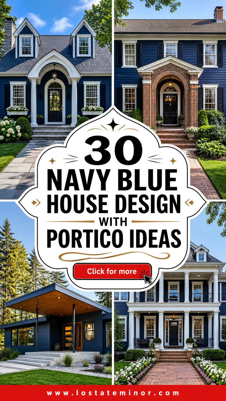 30 Navy Blue House Design With Portico Ideas for a Grand Entry - 30 Navy Blue House Design With Portico Ideas for a Grand Entry
