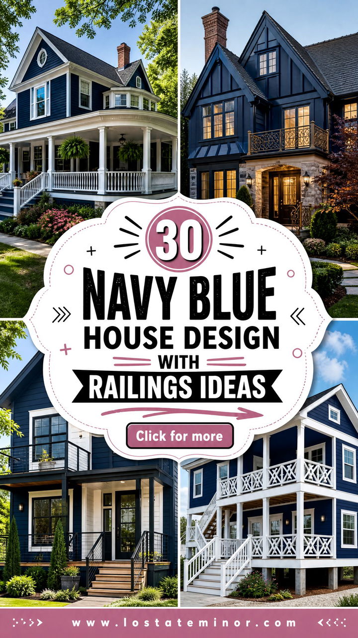 30 Navy Blue House Design With Railings Ideas for Stylish Safety - 30 Navy Blue House Design With Railings Ideas for Stylish Safety