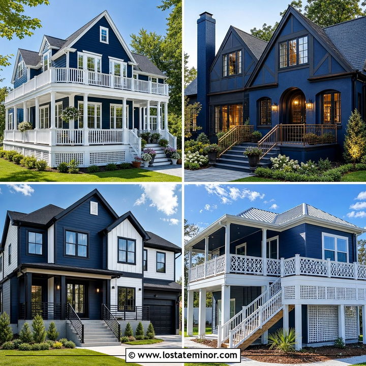 30 Navy Blue House Design With Railings Ideas for Stylish Safety