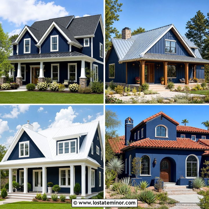 30 Navy Blue House Design With Roof Ideas for Striking Exteriors