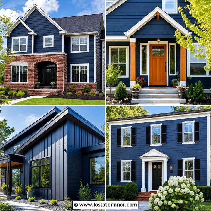 30 Navy Blue House Design With Siding Ideas for Fresh Curb Appeal