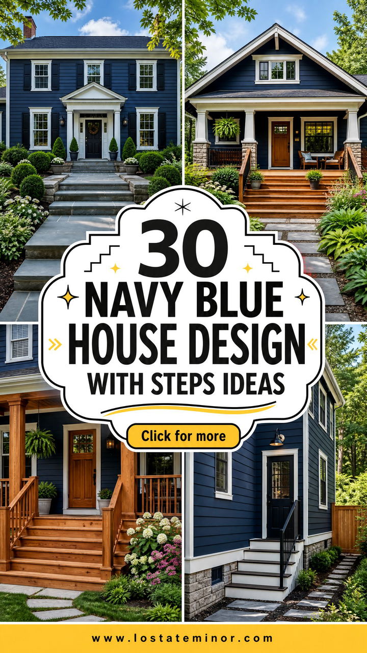 30 Navy Blue House Design With Steps Ideas for a Welcoming Entry - 30 Navy Blue House Design With Steps Ideas for a Welcoming Entry