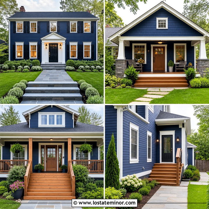 30 Navy Blue House Design With Steps Ideas for a Welcoming Entry