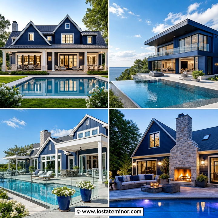 30 Navy Blue House Design With Swimming Pool Ideas: Poolside Bliss