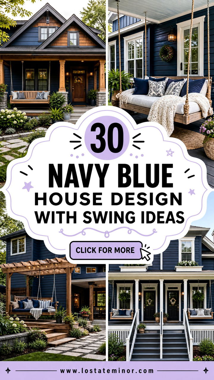 30 Navy Blue House Design With Swing Ideas for Cozy Porch Style - 30 Navy Blue House Design With Swing Ideas for Cozy Porch Style