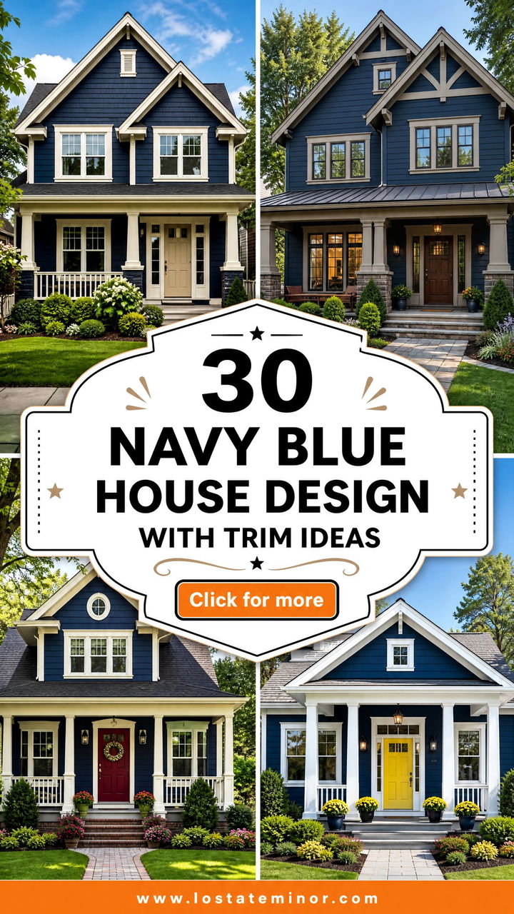 30 Navy Blue House Design With Trim Ideas for Polished Curb Appeal - 30 Navy Blue House Design With Trim Ideas for Polished Curb Appeal