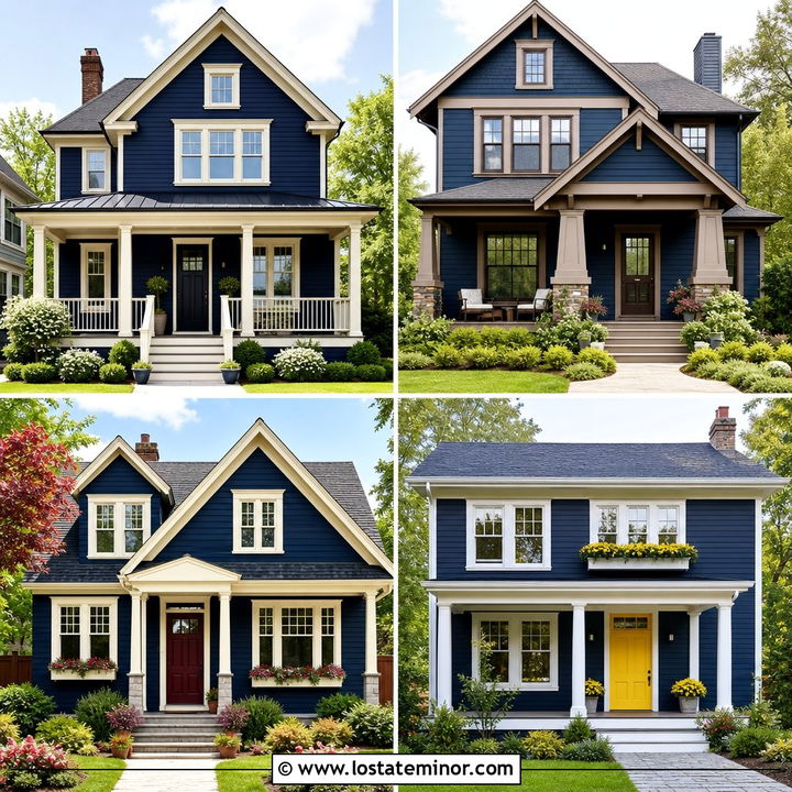 30 Navy Blue House Design With Trim Ideas for Polished Curb Appeal