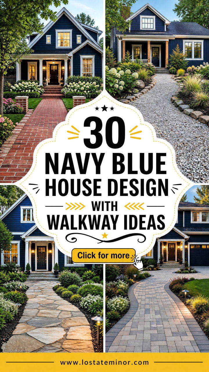 30 Navy Blue House Design With Walkway Ideas Curb Appeal - 30 Navy Blue House Design With Walkway Ideas: Curb Appeal
