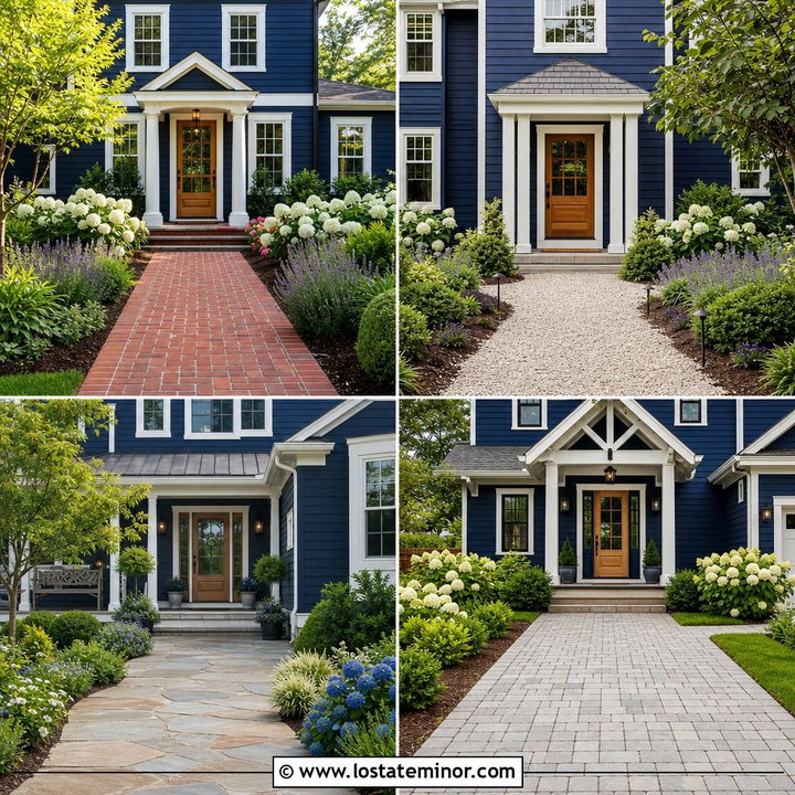 30 Navy Blue House Design With Walkway Ideas: Curb Appeal