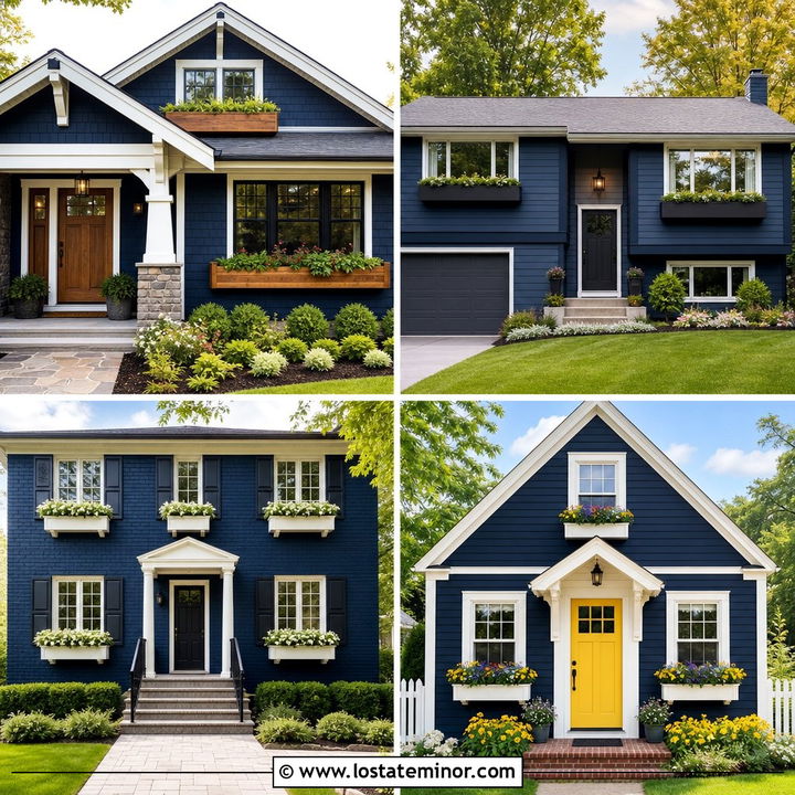 30 Navy Blue House Design With Window Boxes Ideas: Fresh Charm
