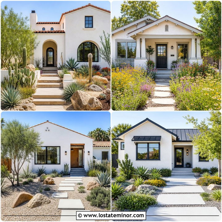 30 Off White House Design With Front Yard Ideas to Inspire