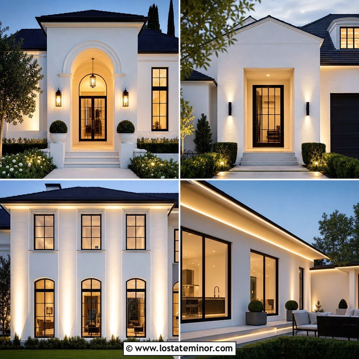 30 Off White House Design With Lighting Ideas for Curb Appeal