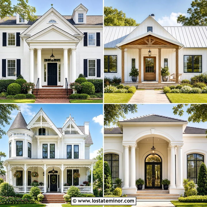 30 Off White House Design With Portico Ideas for Curb Appeal