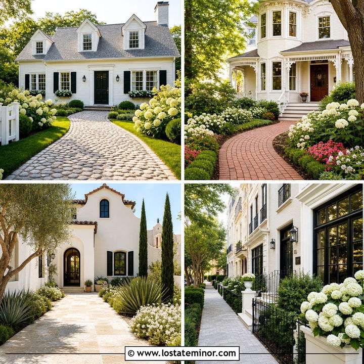 30 Off White House Design With Walkway Ideas for Curb Appeal