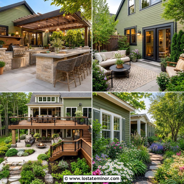 30 Olive Green House Design With Backyard Ideas: Outdoor Oasis