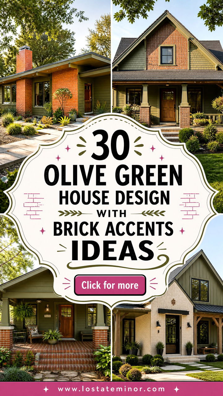 30 Olive Green House Design With Brick Accents Ideas Warm Style - 30 Olive Green House Design With Brick Accents Ideas: Warm Style
