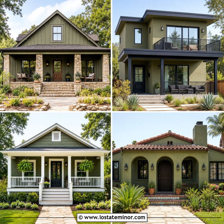 30 Olive Green House Design With Front Porch Ideas To Inspire You