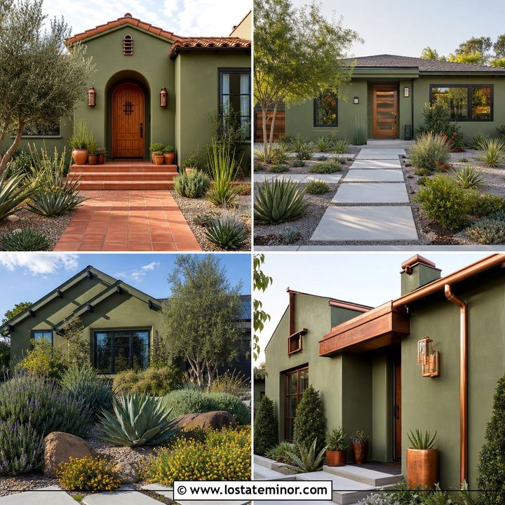 30 Olive Green House Design With Front Yard Ideas Worth Trying