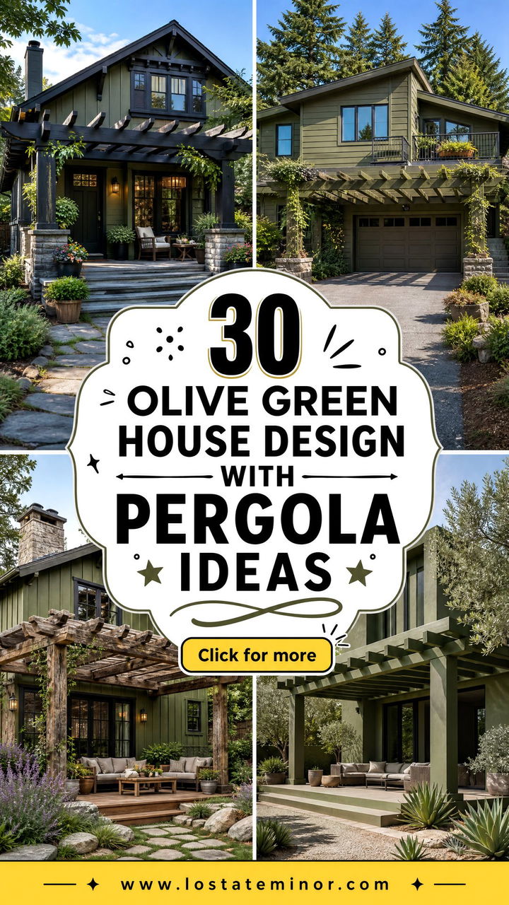 30 Olive Green House Design With Pergola Ideas for Outdoor Charm - 30 Olive Green House Design With Pergola Ideas for Outdoor Charm