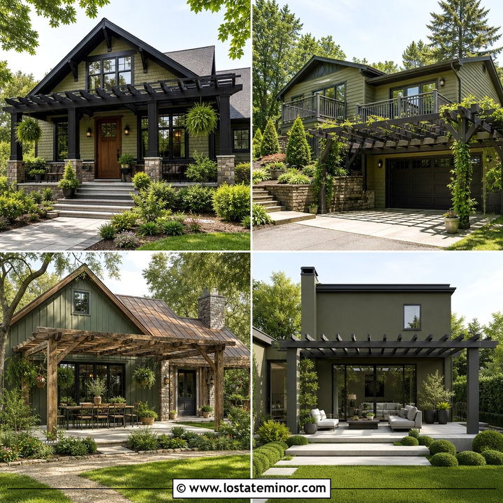 30 Olive Green House Design With Pergola Ideas for Outdoor Charm