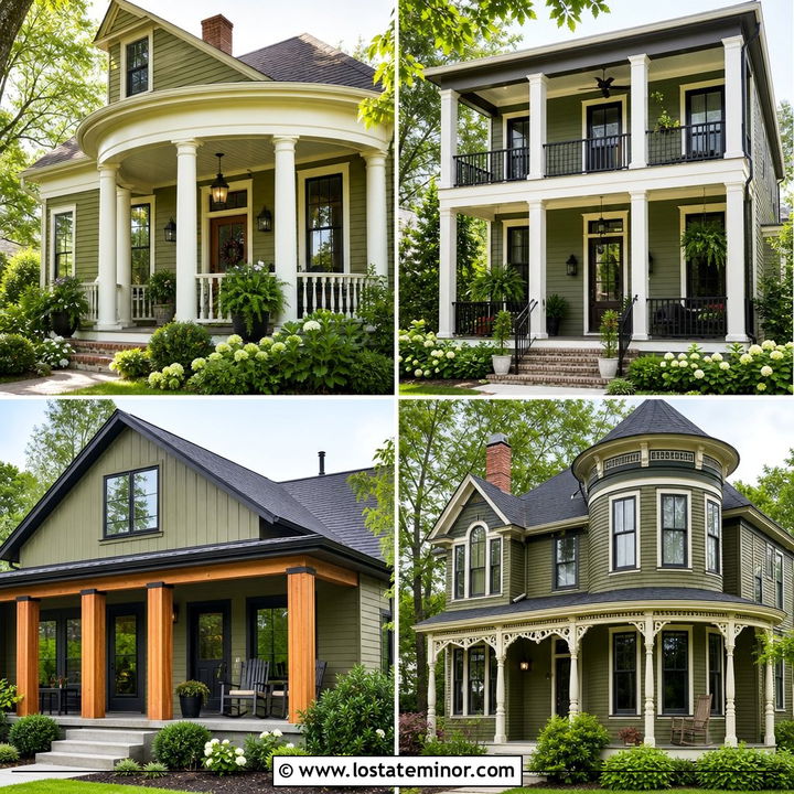 30 Olive Green House Design With Porch Columns Ideas: Curb Appeal