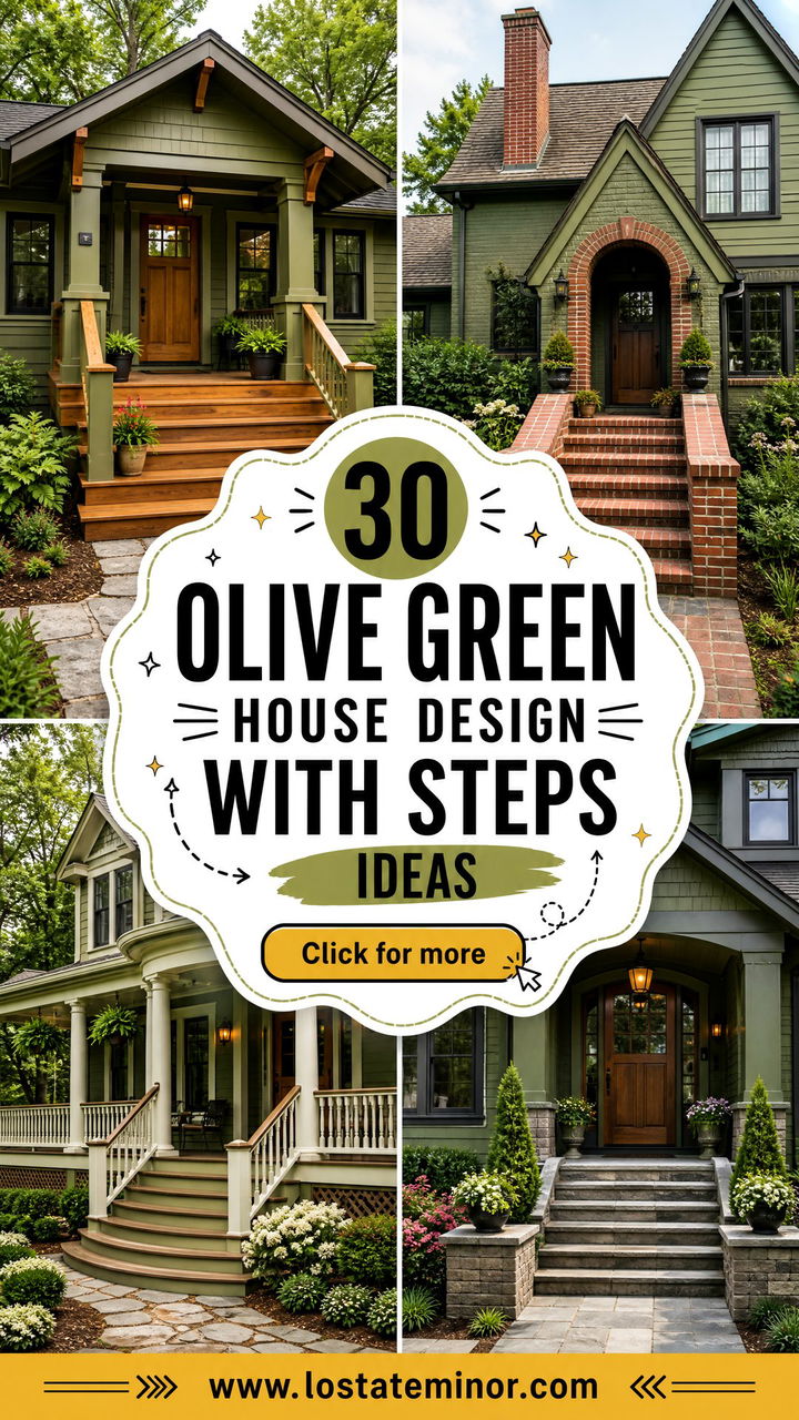 30 Olive Green House Design With Steps Ideas for Entry Charm - 30 Olive Green House Design With Steps Ideas for Entry Charm