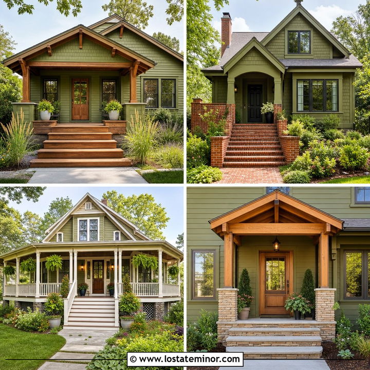 30 Olive Green House Design With Steps Ideas for Entry Charm