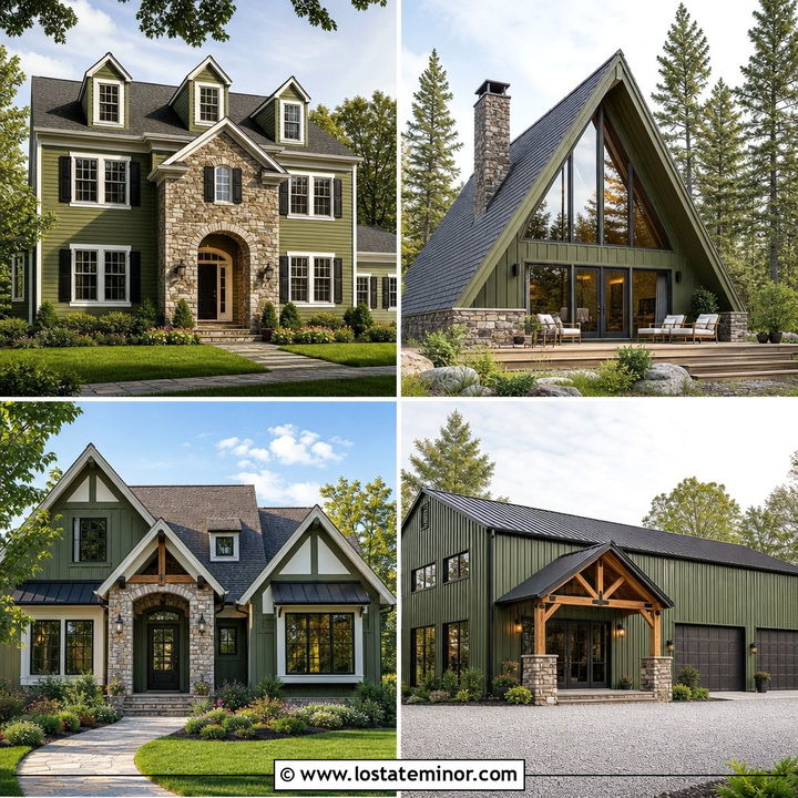 30 Olive Green House Design With Stone Accents Ideas to Inspire