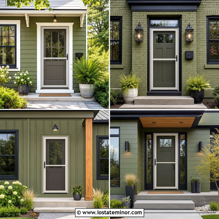 30 Olive Green House Design With Storm Door Ideas for Entry Style