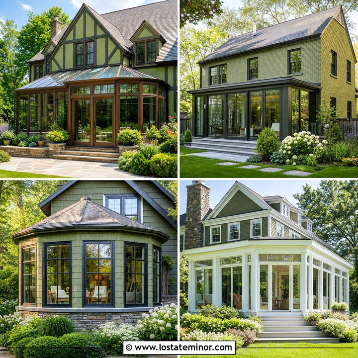 30 Olive Green House Design With Sunroom Ideas for Sunny Style